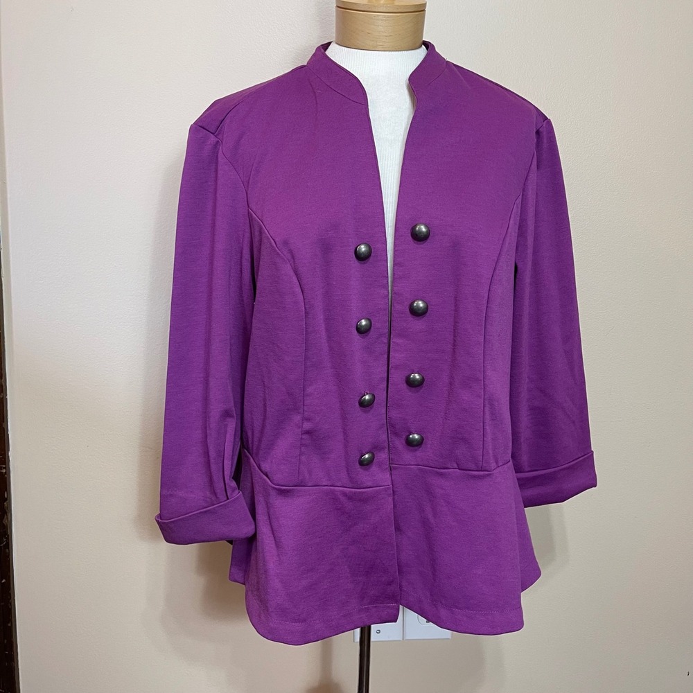Torrid Purple Military Peplum Blazer Jacket Plus Size 2 2X 3/4 Sleeve Ponte Knit